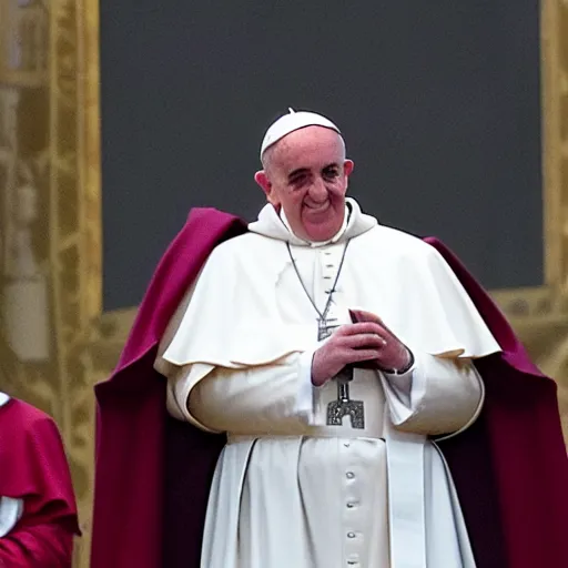 Image similar to the pope wearing a dark hooded cloak