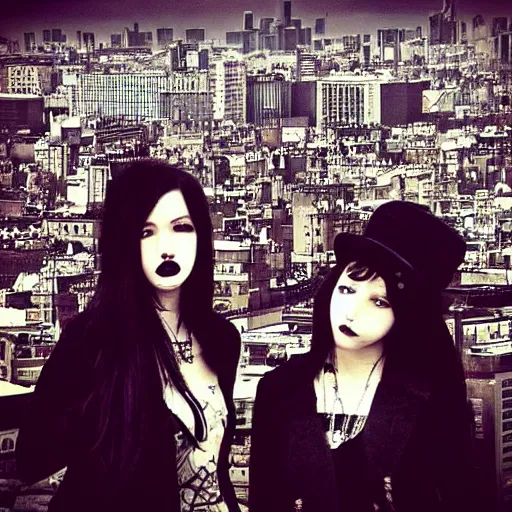 Prompt: “ two goth girls on city rooftop gorgeous, metropolitan city, detailed ”