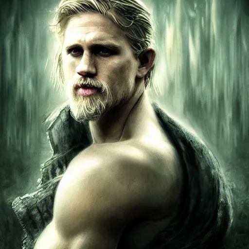 Image similar to charlie hunnam, darkwave, darksynth character portrait, sharp, digital matte painting, art by luis royo, greg rutkowski, wlop, dramatic lighting, trending on artstation