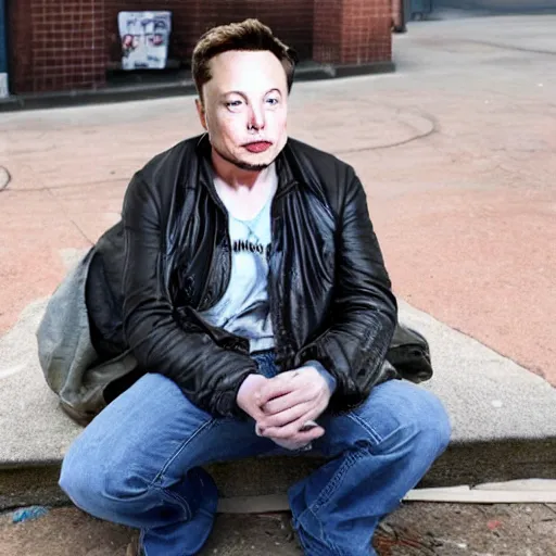 Image similar to elon musk as a homeless man, 4 k ultra high detailed