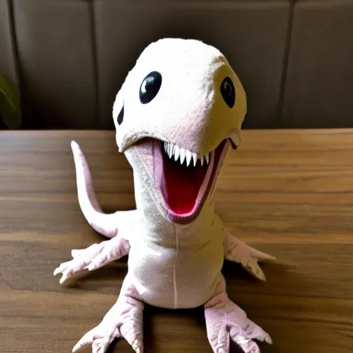 Prompt: a cute velociraptor plush toy