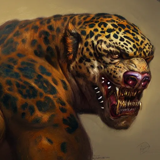 Image similar to Buff wrestler wearing a jaguar mask, character portrait art by Donato Giancola, Craig Mullins, digital art, trending on artstation