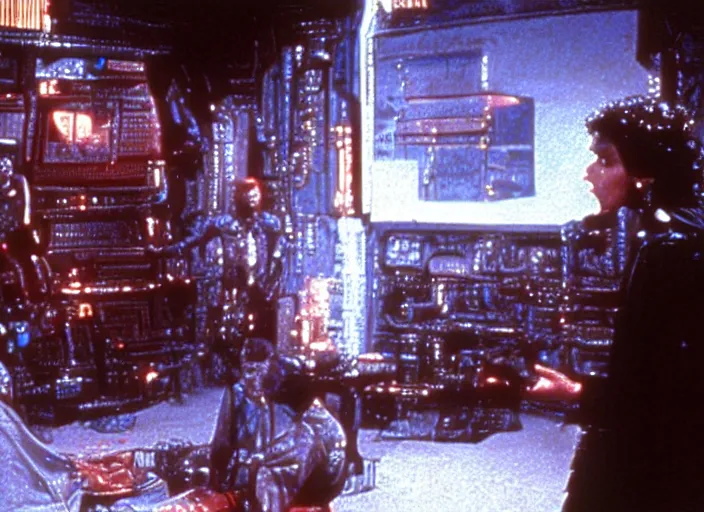 Prompt: scene from the blockbuster 1 9 8 5 science fiction film neuromancer