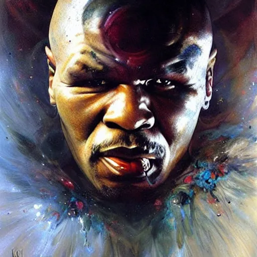 Image similar to mike tyson, ethereal, painting by karol bak