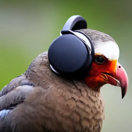 Image similar to a bird wearing headphones