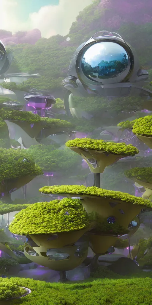 Image similar to humongous technologic flower - shaped house on a alien planet, by pixar, smooth, cinematic, wet reflections, ray tracing x, rtx, smooth