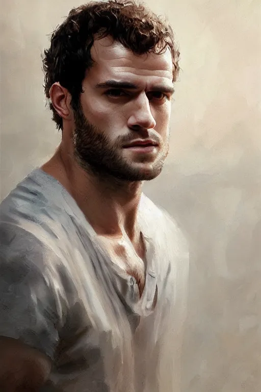 Prompt: herry cavill, attractive male, painting by wlop