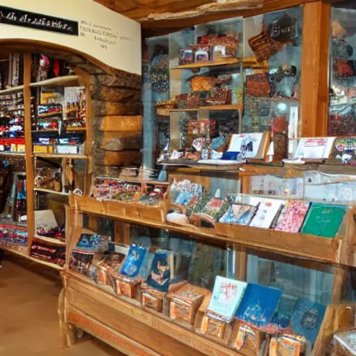 Prompt: a gift shop at the top of a mountain