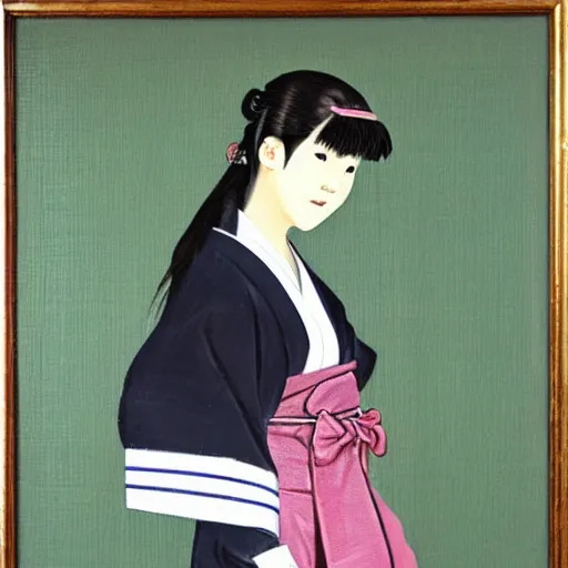 Prompt: a painting of Japanese schoolgirl, clothed, stylish