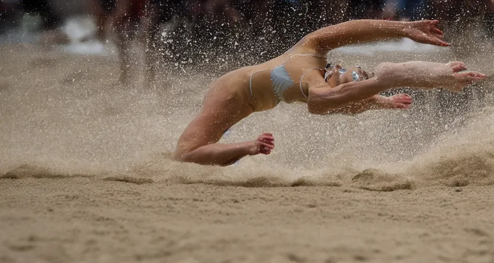 Image similar to olympic swimming in sand instead of water, extremely coherent, motion blur