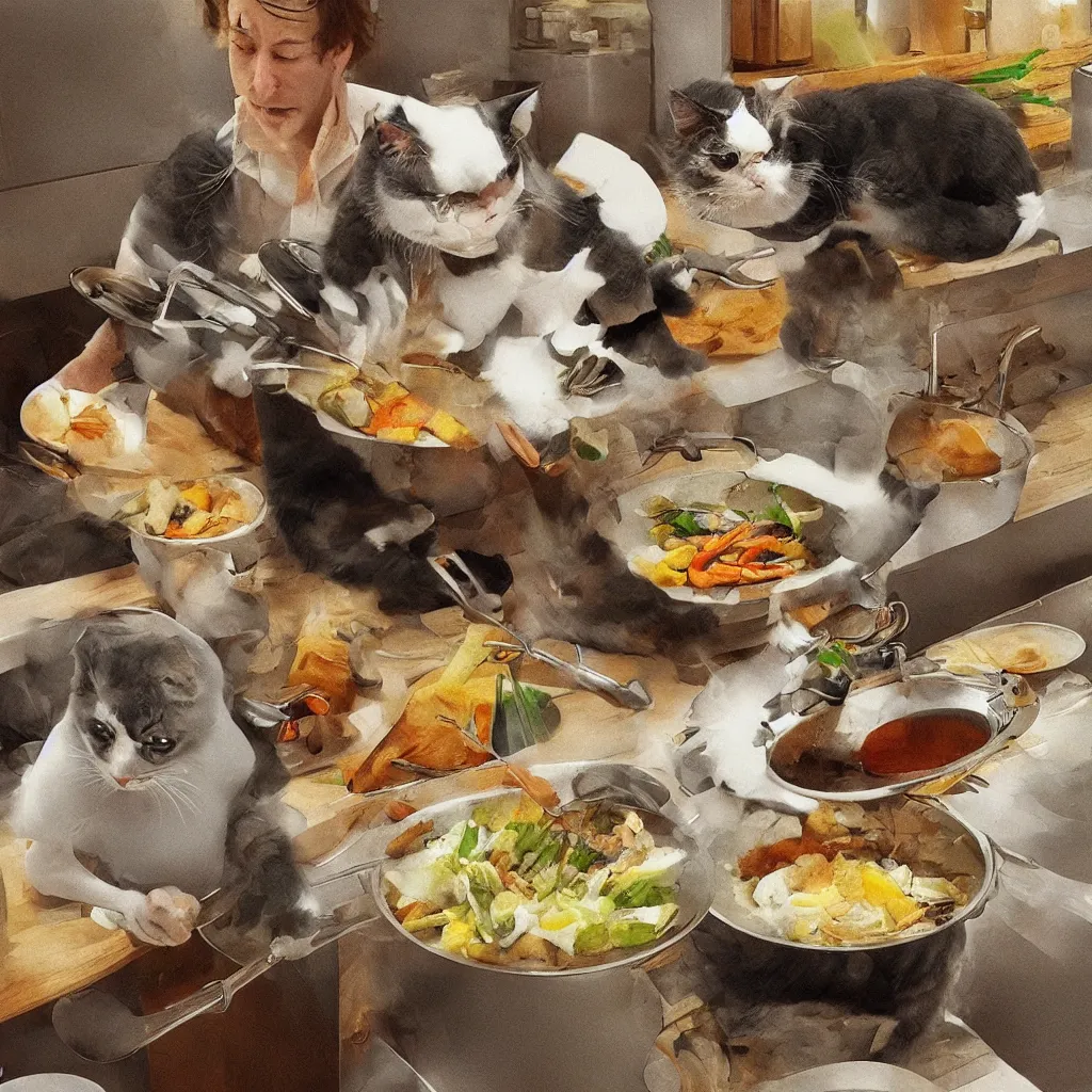 Image similar to “a cat chef named Alton Gray cooking a fish, high-definition, digital art, 8k”