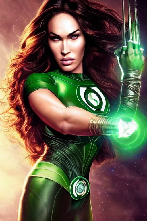 Prompt: Majestic and regal portrait of Megan Fox female Green Lantern, DC universe, Perfect face, beautiful, intricate, epic, elegant, menacing, fantasy, highly detailed, digital painting, hard focus, beautiful volumetric lighting, epic light, ultra detailed, by Leesha Hannigan, Ross Tran, Thierry Doizon, Kai Carpenter, Ignacio Fernández Ríos