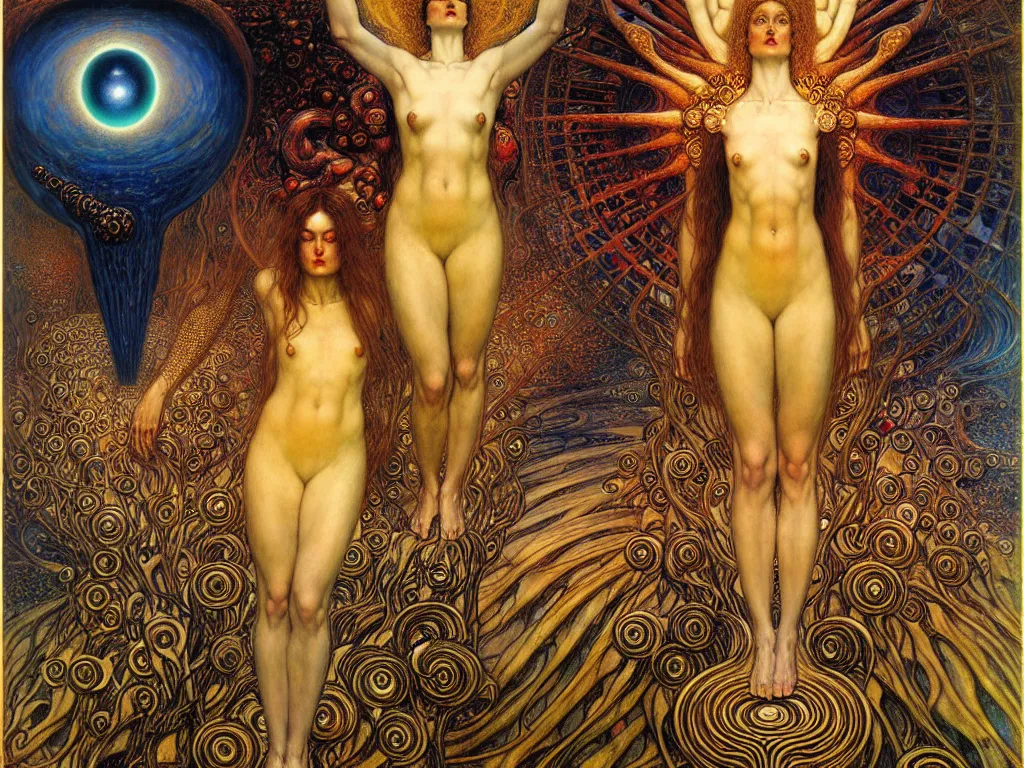 Prompt: Divine Chaos Engine by Karol Bak, Jean Delville, William Blake, Gustav Klimt, and James Jane, symbolist, visionary.