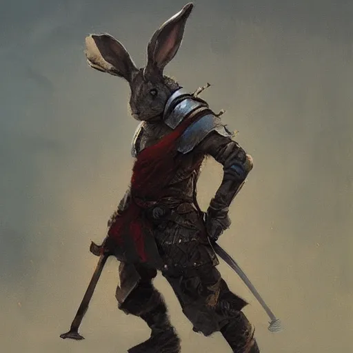 Image similar to rabbit warrior - swordsman, brush strokes, oil painting, greg rutkowski