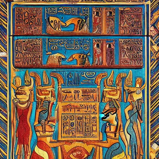 Image similar to a detailed painting of the Egyptian book of the dead, depicting the god of the underworld Anubis, trending on artstation cgsociety, 8k, highly detailed, masterpiece.