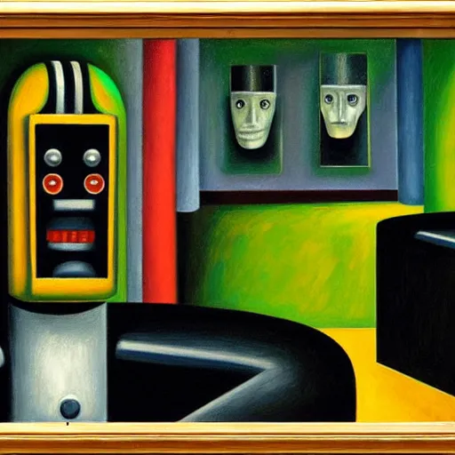 Image similar to robot visages, pj crook, edward hopper, oil on canvas