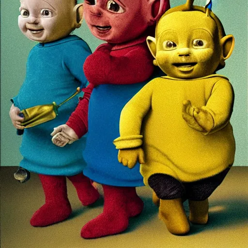 Prompt: painting of the teletubbies with the pearl earring, in the style of johannes vermeer