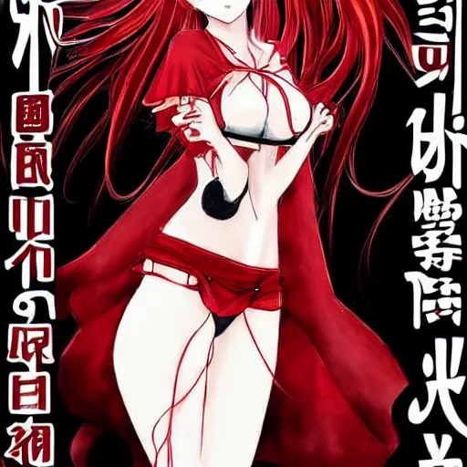 Prompt: style illustration of red !!! witch red!!!!! witch red!!!!!witch!!!! made by ichimaru hamadaine konogi masaki uuko raschkai zu sayn style, manga cover