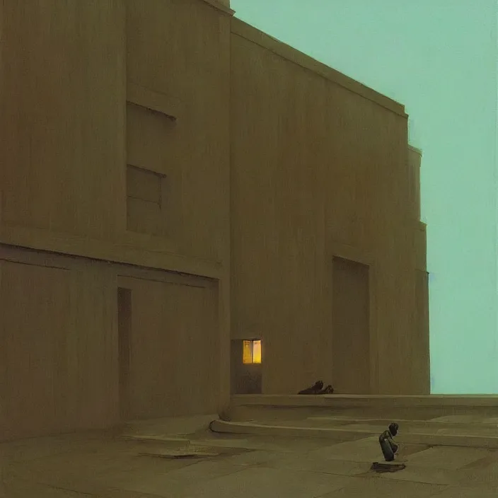 Image similar to a little bit of work today and tomorrow, science fiction, Edward Hopper and James Gilleard, Zdzislaw Beksinski, highly detailed