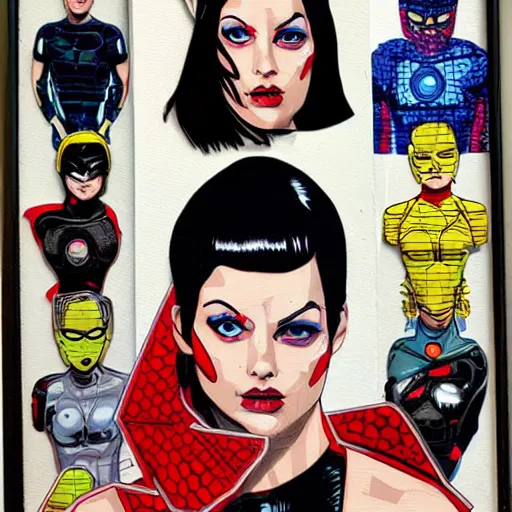 Image similar to portrait of a female android, superhero comics cutouts, by Sandra Chevrier