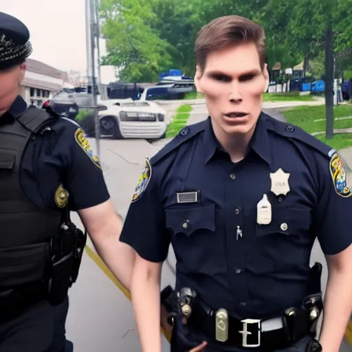 Prompt: youtuber jerma 9 8 5 being arrested by the fbi for crimes against humanity, 4 k, hyper realistic, dslr, high resolution, landscape, beautiful