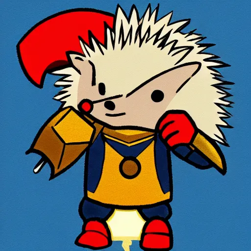 Image similar to the hedgehog thor ~ holding his hammer ~ dramatic thunder background ~ fighting scene ~