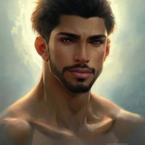 Prompt: beautiful, strong, mixed race, male, face, head shot, fantasy, highly detailed, digital painting, artstation, concept art, smooth, sharp focus, illustration, art by artgerm and greg rutkowski and alphonse mucha