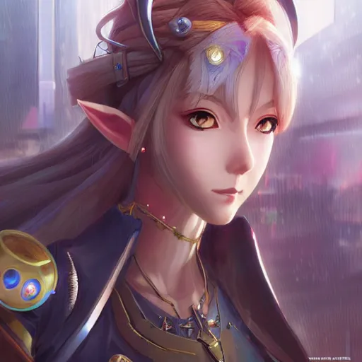 Image similar to An anime portrait of Cyberpunk princess Zelda, by Stanley Artgerm Lau, WLOP, Rossdraws, James Jean, Andrei Riabovitchev, Marc Simonetti, and Sakimichan, tranding on artstation