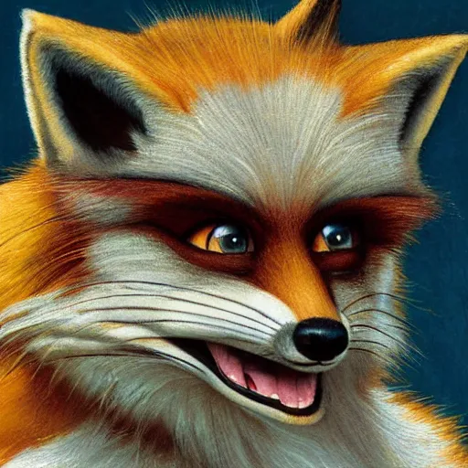 Image similar to close up portrait of fox mccloud by norman rockwell, furry, anthropomorphic, fox mccloud star fox, norman rockwell