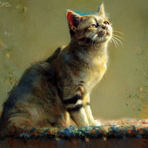 Image similar to a cat painting by Gaston Bussiere, Craig Mullins