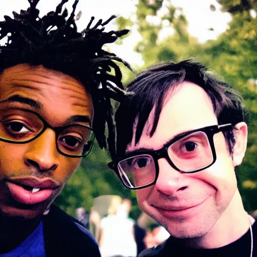 Prompt: A selfie of Playboi Carti and Rivers Cuomo from Weezer