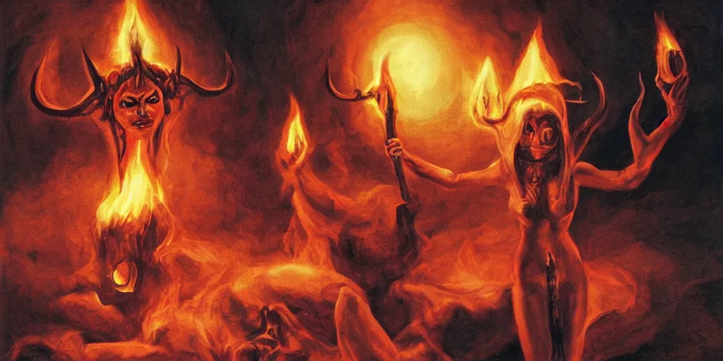 Prompt: a satanic pretty goddess in hell