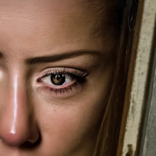 Prompt: amber heard crying alone inside a prison cell behind bars, ultra realistic, canon 3 5 mm portrait photography, 1 8 0 0 s, old timey, 8 k