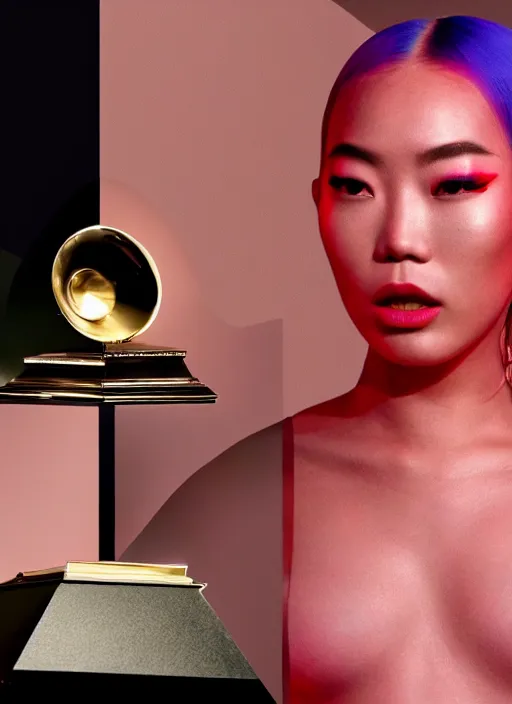 Image similar to rina sawayama winning a grammy award, red weapon 8 k s 3 5, cooke anamorphic / i lenses, highly detailed, cinematic lighting