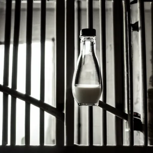 Image similar to bottle of milk inside a jailcell behind bars