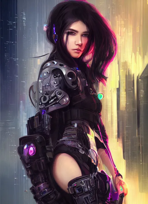 Image similar to teen elf, cyberpunk rigger, black hair, gorgeous, amazing, elegant, intricate, highly detailed, digital painting, artstation, concept art, sharp focus, illustration, art by ross tran