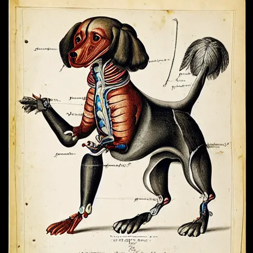 Prompt: anatomical diagram of a puppet dog, by maria sibylla merian