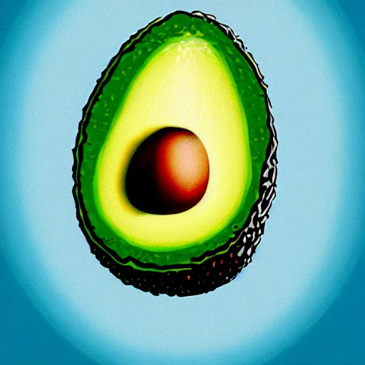 Image similar to bob ross as an embryo inside an avocado