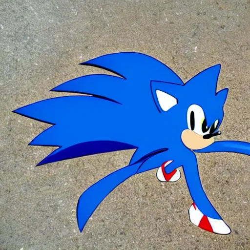 Prompt: sonic the hedgehog slipping in to a water puddle