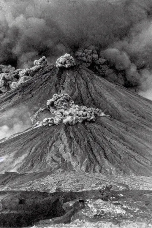 Prompt: last cinematic photograph volcano erupted found photograph