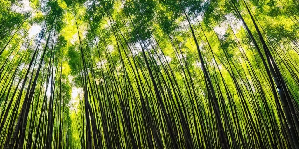 Image similar to ultra wide angle photo of the shunan bamboo forest, majestic!!! beautiful!!!, ethereal!!! ultra realistic, golden hour, volumetric lighting, sharp focus, in the style of national geographic, large format camera