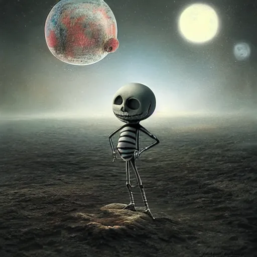 Image similar to michal karcz surrealism Pastel painting of the end of an astronaut happy in the galaxy. , in the style of jack skellington, in the style of a clown, loony toons style, horror theme, detailed, elegant, intricate, 4k, Renaissance painting