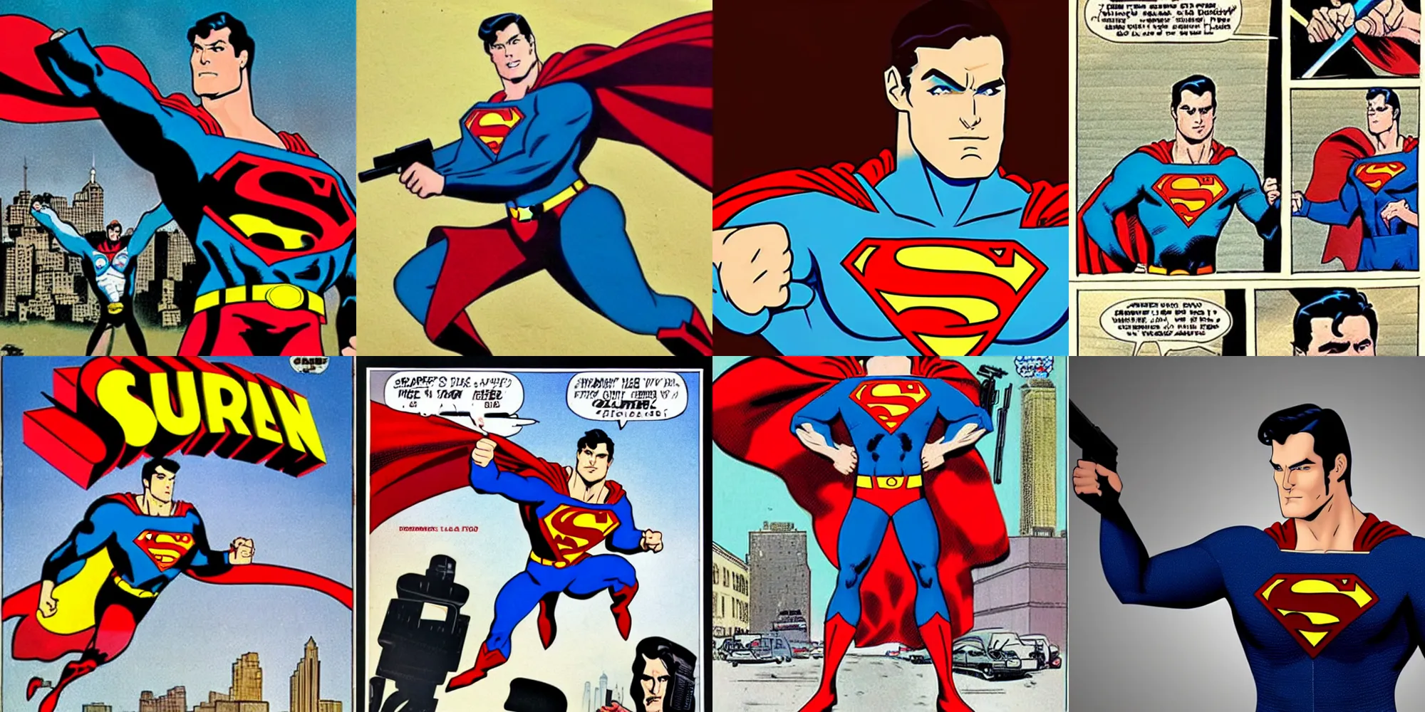 Prompt: Superman shows how cool he looks holding guns