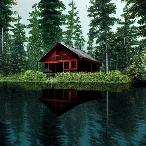 Prompt: a cabin in the woods, underwater, dense trees, dark, eerie, 8k, high definition, highly detailed, photo realistic