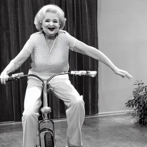 Image similar to betty white riding a unicycle