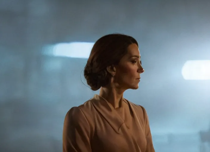 Image similar to a pov shot, color cinema film still kate middleton in blade runner 2 0 4 9, cinematic lighting at night.