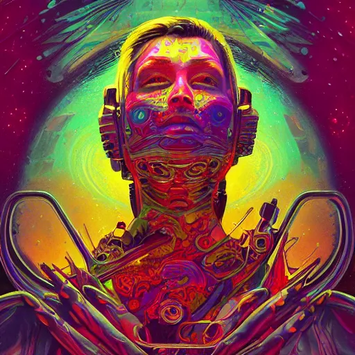 Image similar to An extremely psychedelic experience, colorful, surreal, dramatic lighting, cosmonaut, LSD, face, detailed, intricate, elegant, highly detailed, digital painting, artstation, concept art, smooth, sharp focus, illustration, art by Sam Spratt, Dan Mumford, Artem Demura and Alphonse Mucha