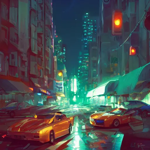 Prompt: city night street. behance hd by jesper ejsing, by rhads, makoto shinkai and lois van baarle, ilya kuvshinov, rossdraws radiating a glowing aura global illumination ray tracing hdr, 8 k