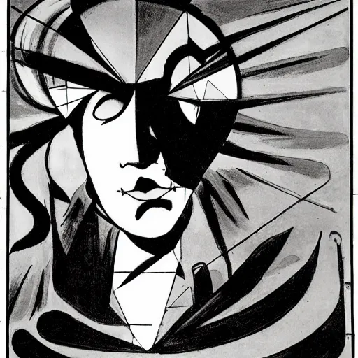 Image similar to the somnambulist from the cabinet of dr. caligari playing a large moog modular synthesizer, style of aubrey beardsley, portrait of handsome!! man playing modular synthesizer