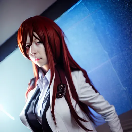 Image similar to cosplay on hot makise kurisu from steins ; gate, ultra - hd, hcl, 1 2 - bit, ar, volumetric lighting, screen space global illumination, opaque, optics, lumen reflections, vfx, insanely detailed and intricate, hyper maximalist, elegant, ornate, hyper realistic, super detailed, full body